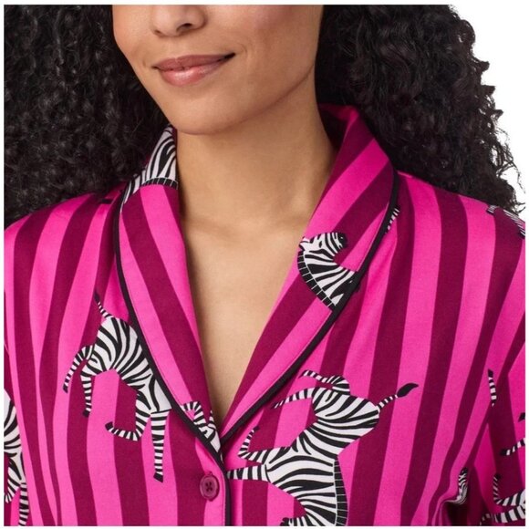 NEW Room Service Women's L Shawl Collar Pajama Set Pink Zebra & Stripe Pattern - Picture 6 of 11
